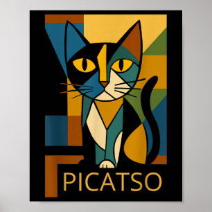 Funny Cat Picatso - Cubism Art Style- Vintage Desi Poster