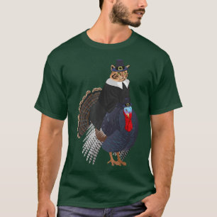 Funny Cat Pilgrim Costume Riding Turkey Happy Than T-Shirt