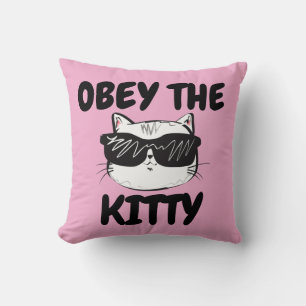 FUNNY CAT PILLOWS, OBEY THE KITTY CUSHION