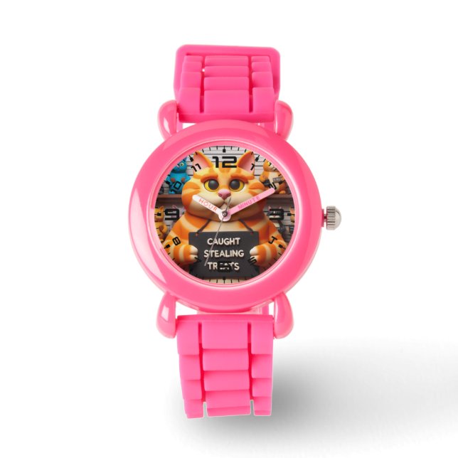 Funny Cat Pink Kids Watch (Front)