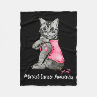 Funny Cat Pink Ribbon In October We Wear Pink Brea Fleece Blanket
