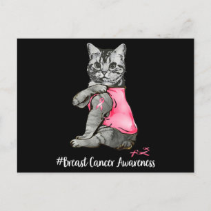 Funny Cat Pink Ribbon In October We Wear Pink Brea Postcard