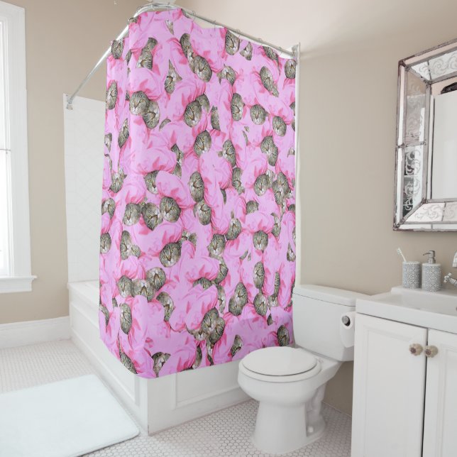 Funny Cat Pink Shower Curtain (In Situ)