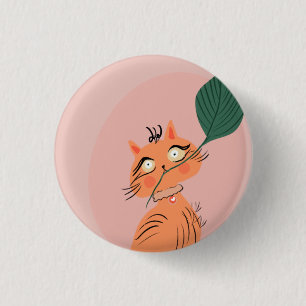  Funny Cat Plant Leaf Cartoon   3 Cm Round Badge