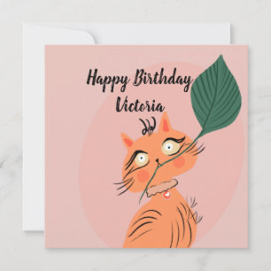  Funny Cat Plant Leaf Cartoon Birthday 