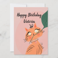  Funny Cat Plant Leaf Cartoon Birthday