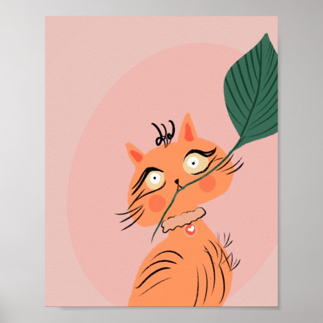  Funny Cat Plant Leaf Cartoon   Poster (Front)