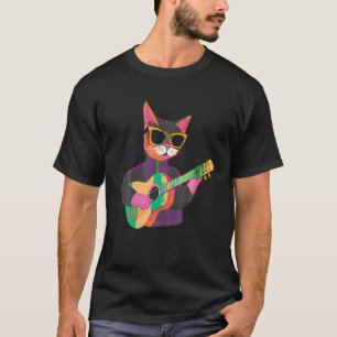 Funny Cat Playing Acoustic Guitar Music Band Cat K T-Shirt