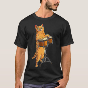 Funny Cat Playing Bongo  Cool Percussion Gift T-Shirt