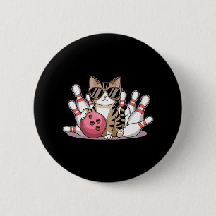 Funny Cat Playing Bowling Cool Cat With Sungles  6 Cm Round Badge