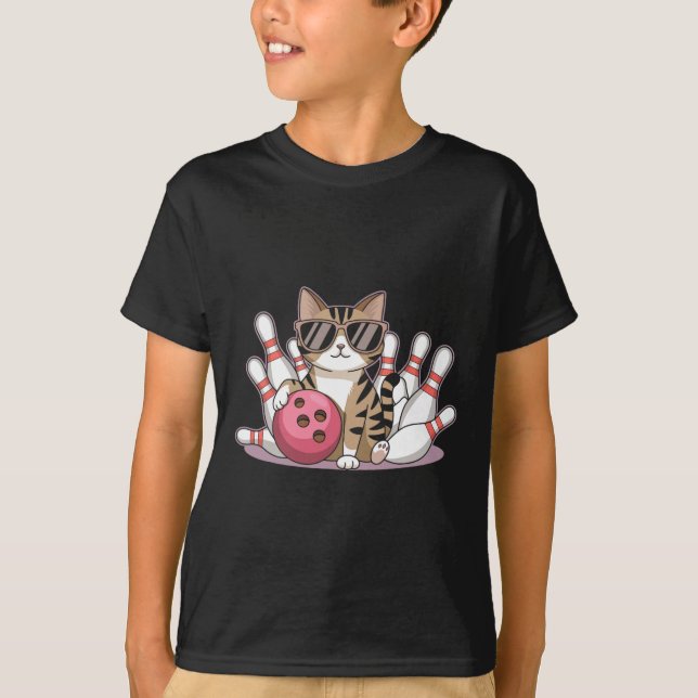 Funny Cat Playing Bowling Cool Cat With Sungles  T-Shirt (Front)