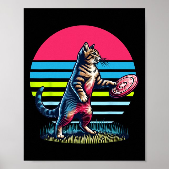 Funny Cat Playing Disc Golf. Disc Golf And Cats Lo Poster (Front)