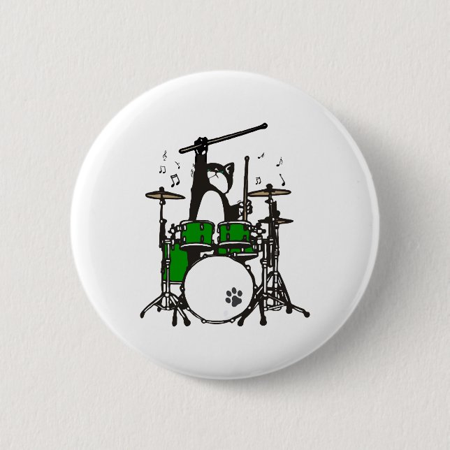 Funny Cat Playing Drums 6 Cm Round Badge (Front)