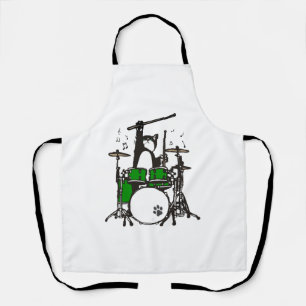 Funny Cat Playing Drums Apron