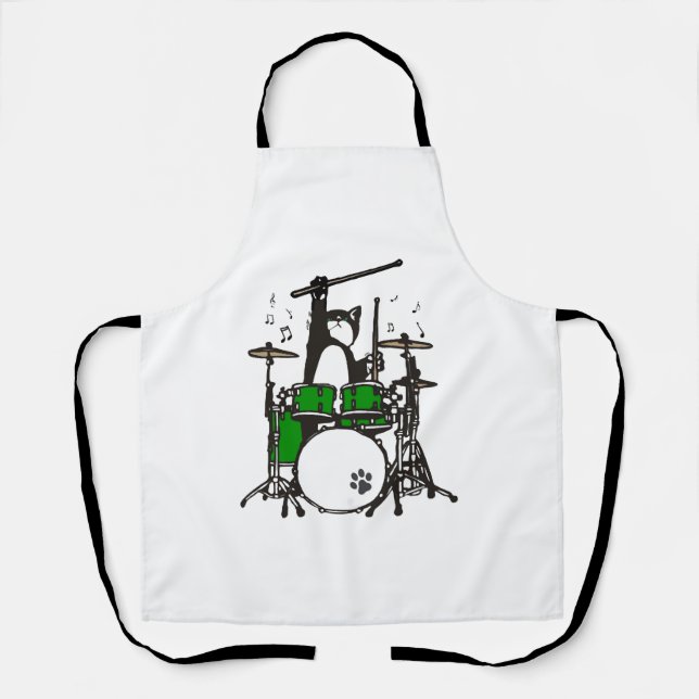 Funny Cat Playing Drums Apron (Front)