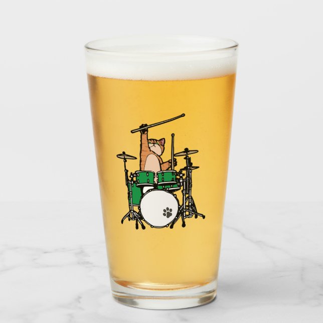 Funny Cat Playing Drums, Cat Drummer, Drummer Gift Glass (Front Filled)