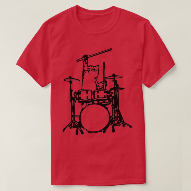 Funny Cat Playing Drums  T-Shirt (Design Front)