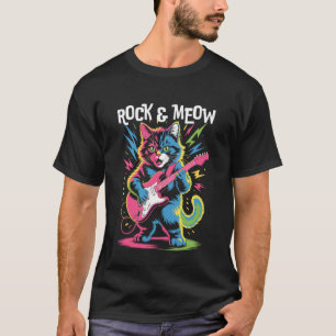 Funny Cat Playing Electric Guitar Rock and Meow Me T-Shirt