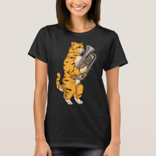 Funny Cat Playing Euphonium Cool Love Animal Music T-Shirt