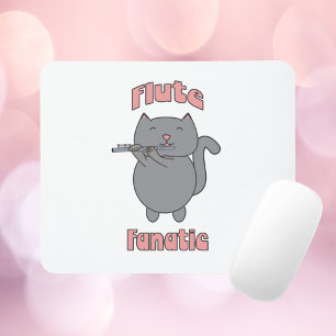 Funny Cat Playing Flute Music Lover Musician Carto Mouse Pad
