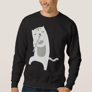 Funny Cat Playing Flute Musical Instrument Flautis Sweatshirt
