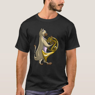 Funny Cat Playing French Horn Cool Animal Musician T-Shirt