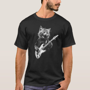 Funny Cat Playing Guitar Guitar Lover Rocker Heavy T-Shirt