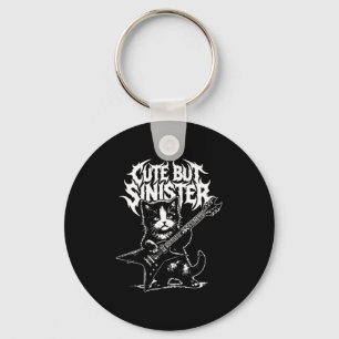 Funny cat playing guitar guitarist rock and roll key ring