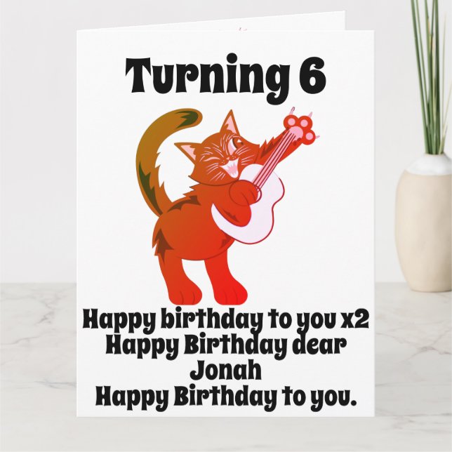 Funny Cat Playing Guitar Personalised Birthday Card (Front)