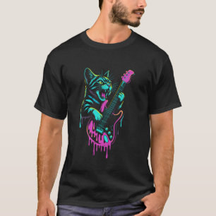 Funny Cat Playing Guitar Rock and Roll Drip Retro T-Shirt