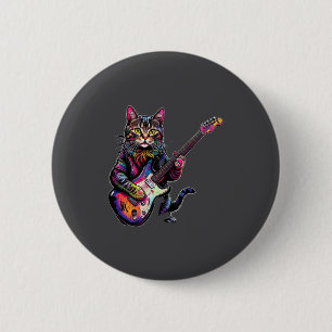Funny Cat Playing Guitar Rock And Roll Men Women K 6 Cm Round Badge