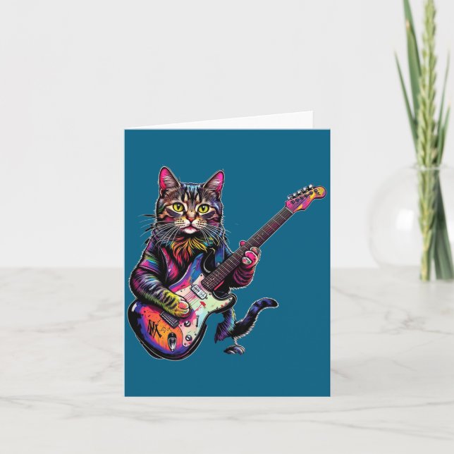 Funny Cat Playing Guitar Rock And Roll Men Women K Card (Front)