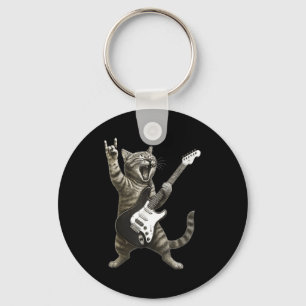 Funny Cat Playing Guitar Rock And Roll Men Women K Key Ring