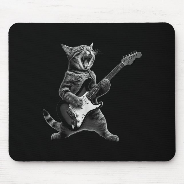 Funny Cat Playing Guitar Rock And Roll Men Women K Mouse Pad (Front)
