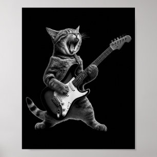 Funny Cat Playing Guitar Rock And Roll Men Women K Poster