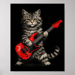 Funny cat playing guitar rock and roll men women poster