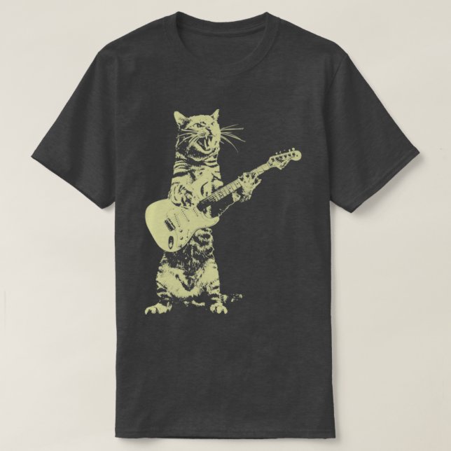 Funny CAt Playing Guitar T-Shirt (Design Front)