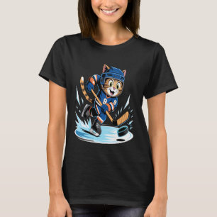 Funny Cat Playing Ice Hockey Sports Lover T-Shirt