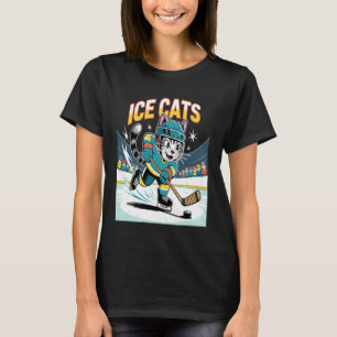Funny Cat Playing Ice Hockey Sports Lover T-Shirt
