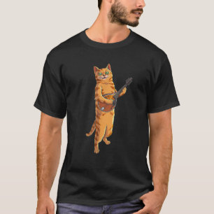 Funny Cat Playing Mandolin Cool Love Animal Musici T-Shirt