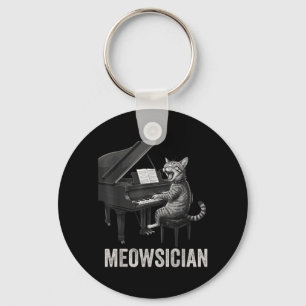 Funny Cat Playing Piano Music Pun Meowsician Band Key Ring