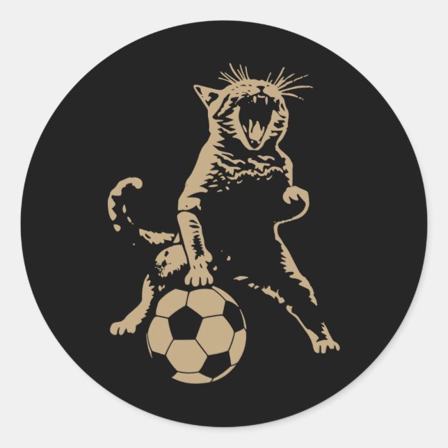 Funny Cat Playing Soccer  Classic Round Sticker (Front)