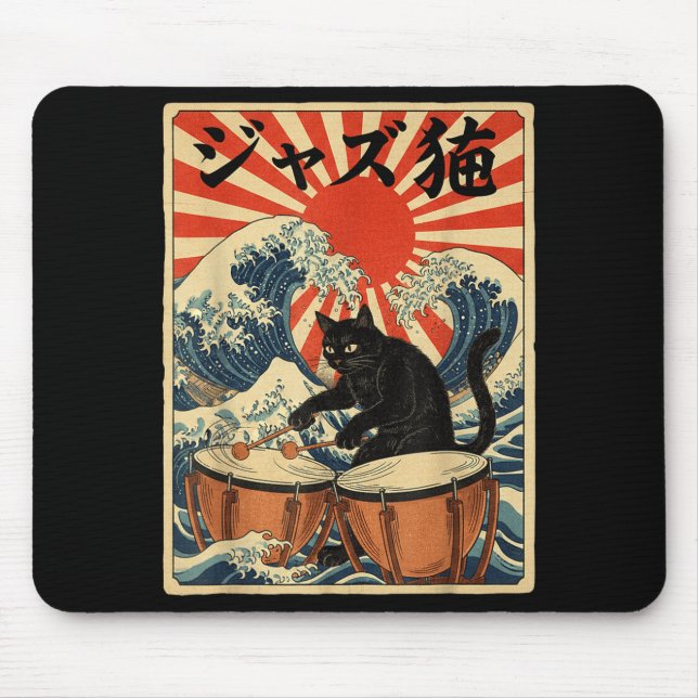 Funny Cat Playing Timpani For Jazz Musician Percus Mouse Pad (Front)