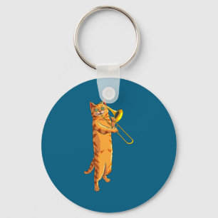 Funny Cat Playing Trombone Gift Cool Kitten Musici Key Ring