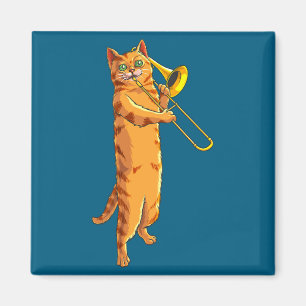 Funny Cat Playing Trombone Gift Cool Kitten Musici Magnet