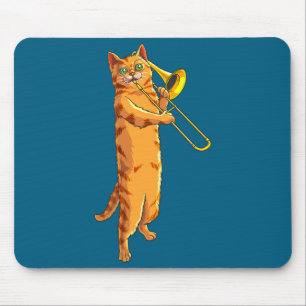 Funny Cat Playing Trombone Gift Cool Kitten Musici Mouse Pad
