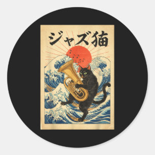 Funny Cat Playing Tuba For Jazz Musician Tubist  Classic Round Sticker
