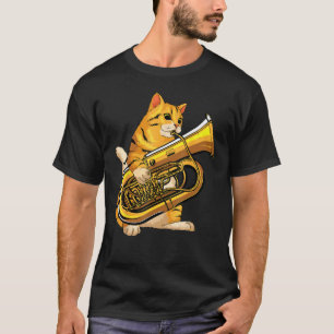 Funny Cat Playing Tuba Gift Cute Kitten Musician F T-Shirt