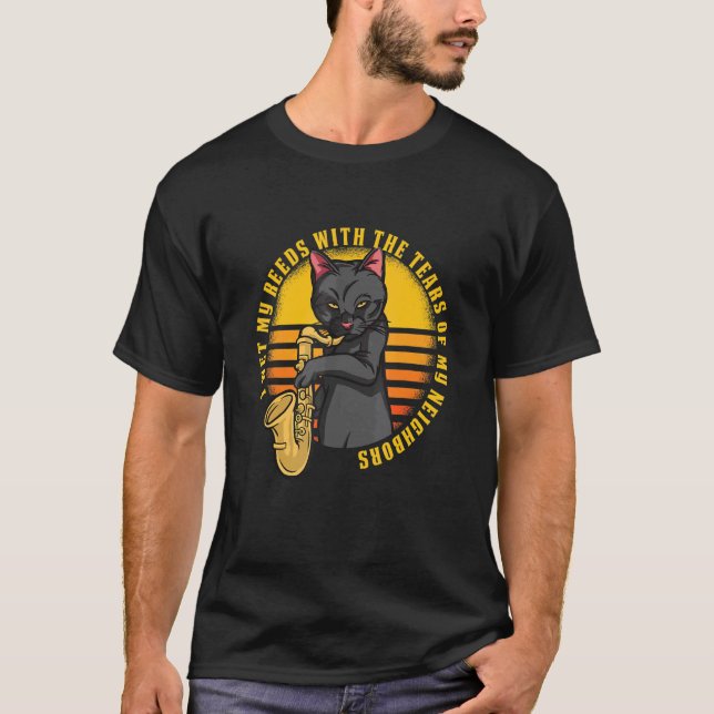 Funny Cat Plays Saxophone T-Shirt (Front)