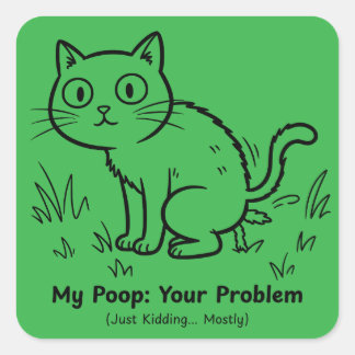 Funny Cat Poop Problem Sarcastic Square Sticker